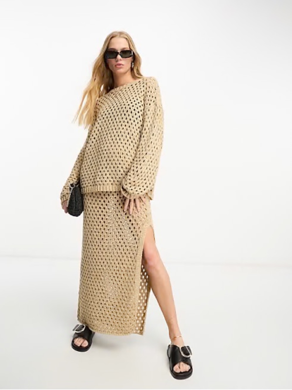 ASOS Beige Open-Knit Sweater US 8 & Skirt US 12 Set